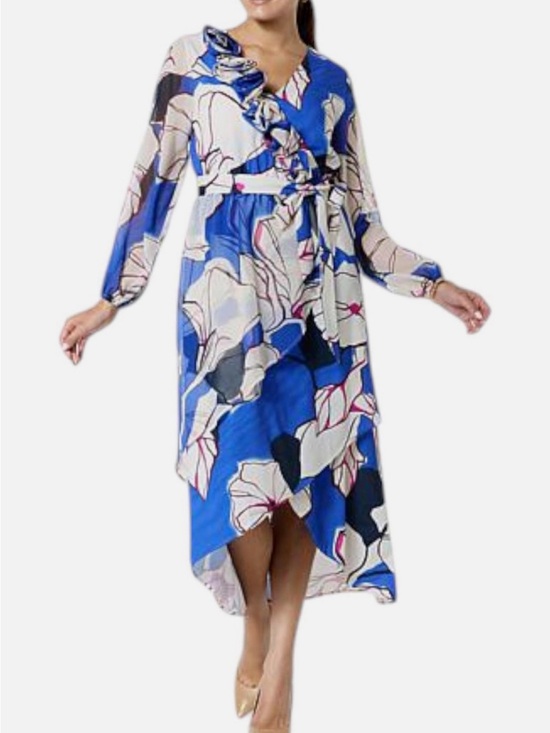 C. Wonder Dresses & Skirts - NWT Wonder by Christian Siriano Blue Floral Ruffle Midi Dress Size Medium